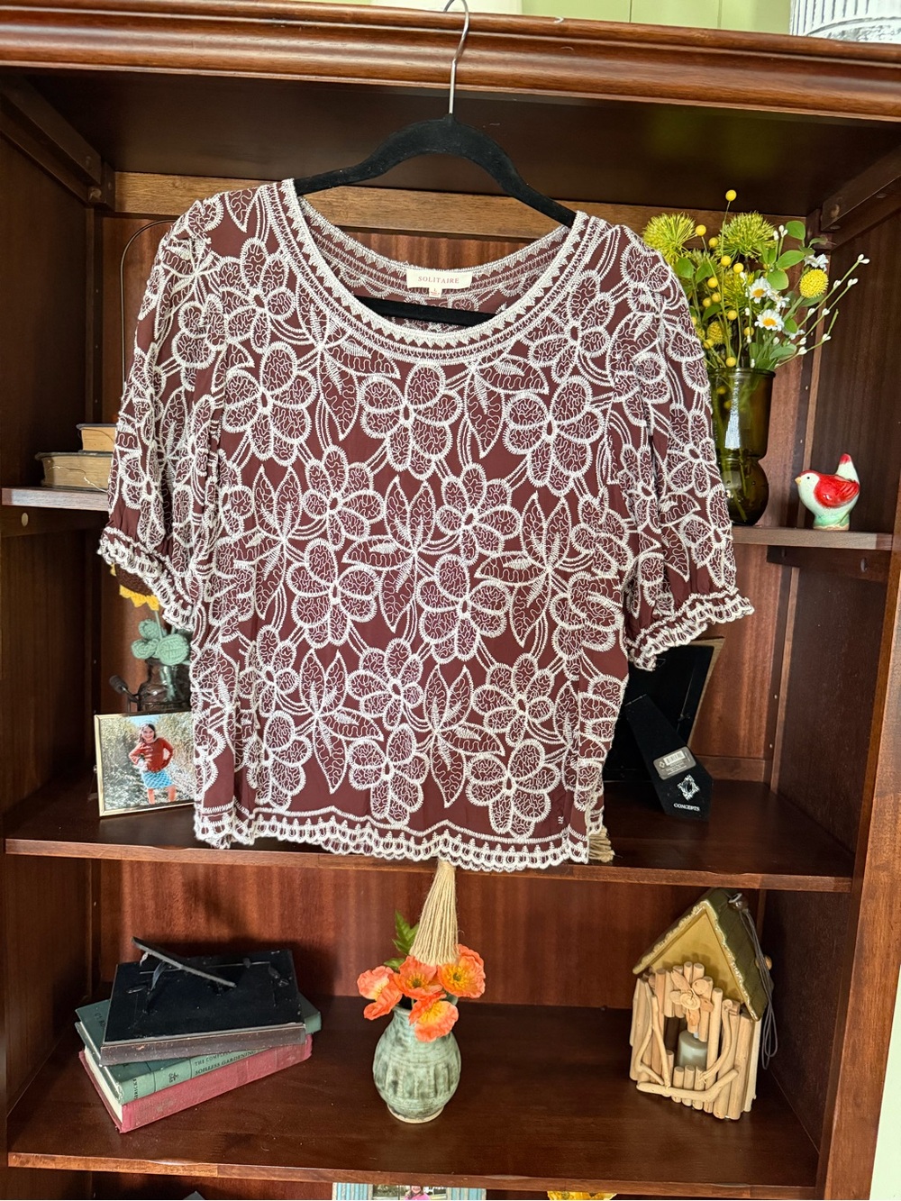 Solitaire Burgundy Lace Overlay Boxy Top